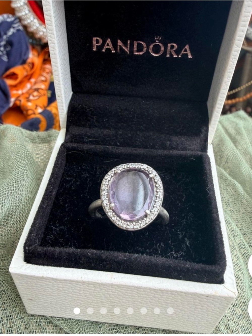 Rare Authentic Pandora Silver Amethyst Glamorous Legacy Ring Size 56